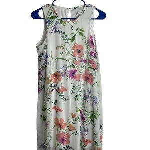 Calvin Klein Women’s 8 Sleeveless Knee Length Dress White Floral Feminine 2614